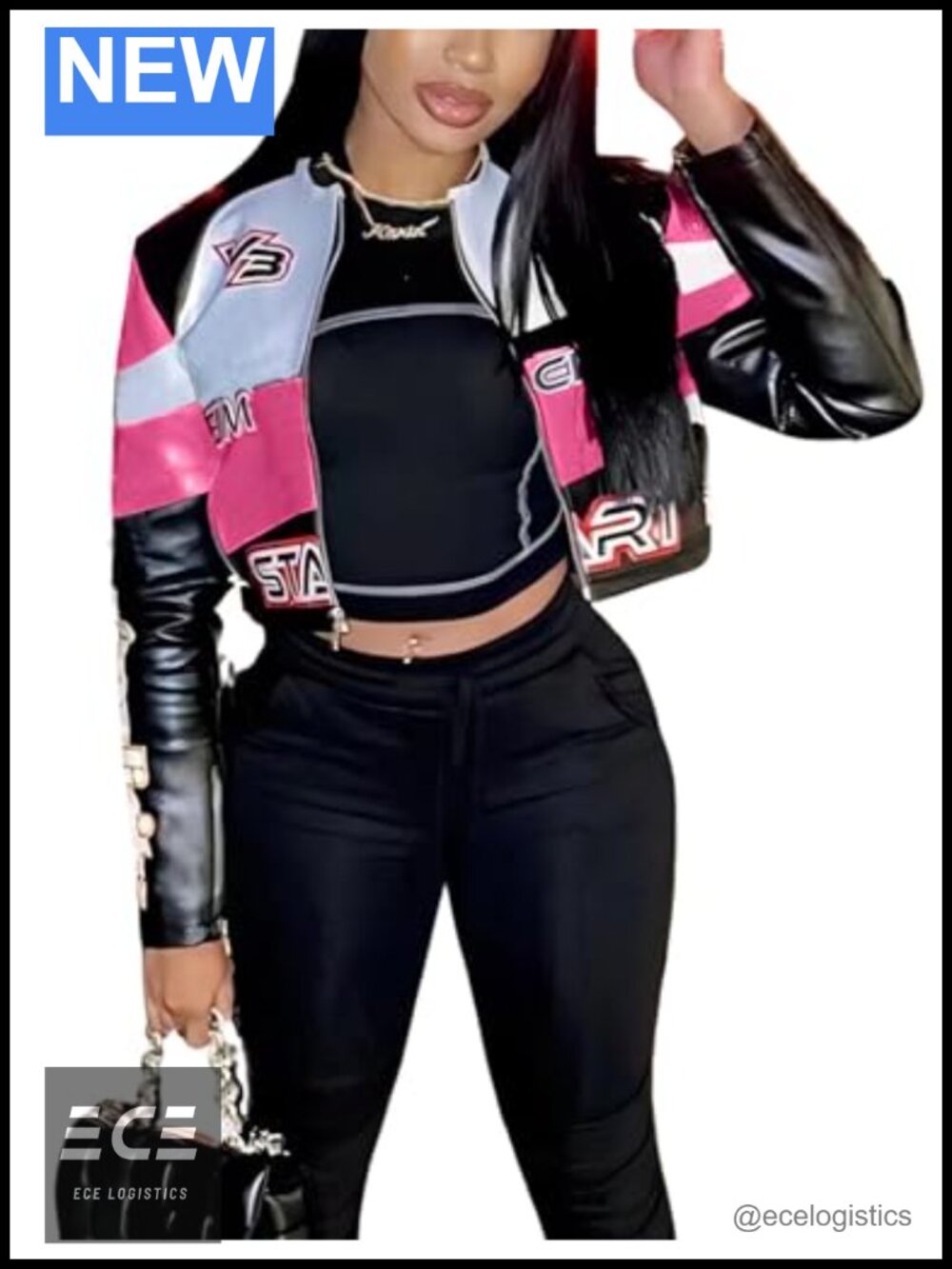 Faux Leather Cropped Moto Biker Jacket Aviator Bomber Long Sleeve